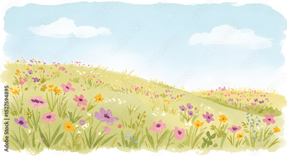 Fototapeta premium an illustration of the landscape of a flower field. watercolor style on canvas