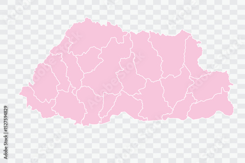 Bhutan Map Blush Color on White Background quality files Png