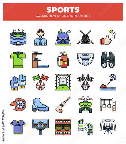 Collection of 25 Sports Icons. A Vibrant Guide to Summer and Athletic Games