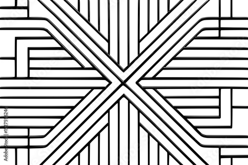 Geometric abstract design with thin straight lines pattern, symmetrical style for backgrounds and copy space