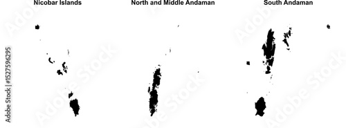 Nicobar Islands, North and Middle Andaman, South Andaman outline maps