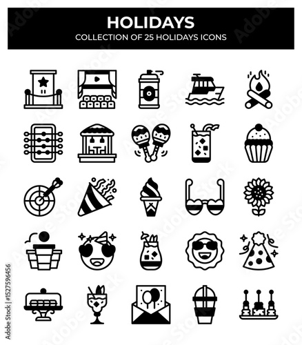 Holidays. Collection of 25 Holidays Icons