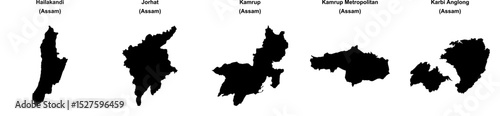 Hailakandi, Jorhat, Kamrup, Kamrup Metropolitan, Karbi Anglong outline maps