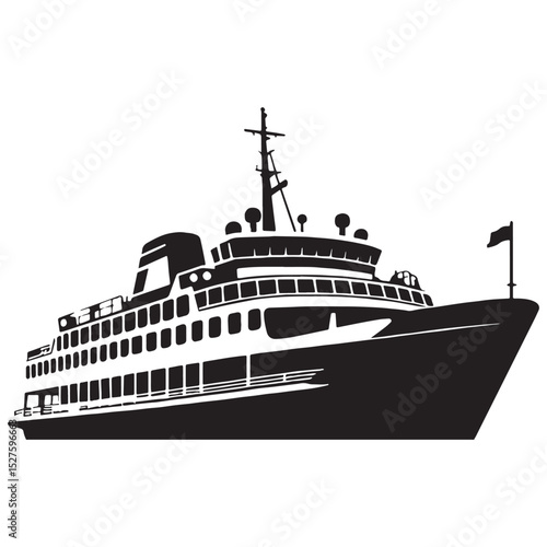 Seaway Transport Ferry silhouette with clean symmetry – Ferry illustration – Minimalist Ferry vector – Vehicle silhouette

