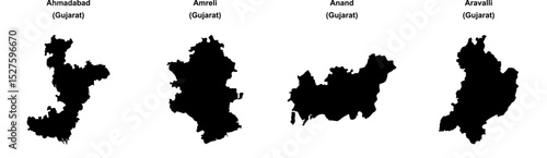 Ahmadabad, Amreli, Anand, Aravalli outline maps