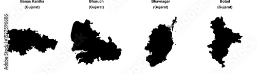 Banas Kantha, Bharuch, Bhavnagar, Botad outline maps
