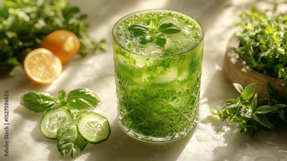 Refreshing green drink with fresh ingredients Refreshing green drink with fresh ingredients