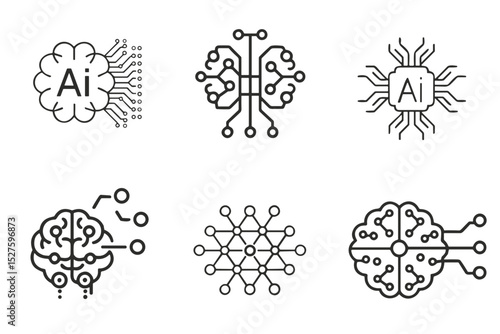 Artificial intelligence neural network icon set for tech websites, AI education materials and machine learning presentations