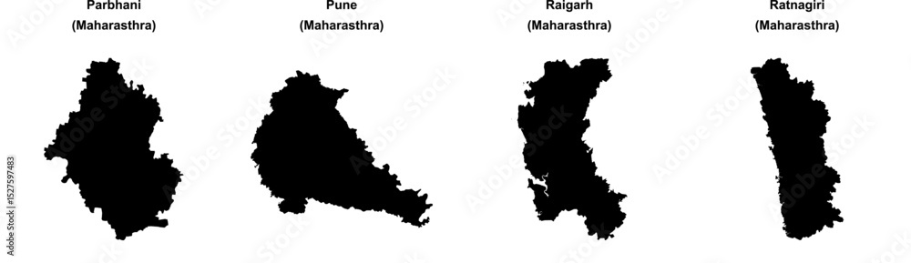 Obraz premium Parbhani, Pune, Raigarh, Ratnagiri outline maps