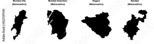 Mumbai City, Mumbai Suburban, Nagpur, Nanded outline maps