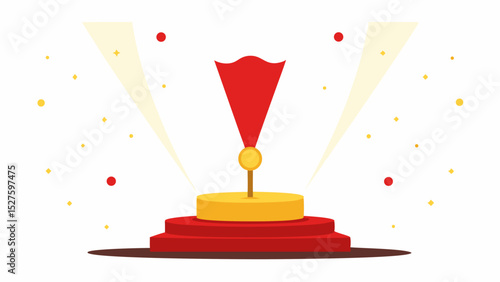 Prestigious Golden Award Podium with Red Curtains and Sparkling Lights Vector Illustration Background