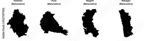 Parbhani, Pune, Raigarh, Ratnagiri outline maps