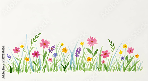 Colorful wildflowers blooming peacefully in a sunny grassy field.

