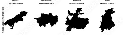 Morena, Narsimhapur, Neemuch, Panna outline maps