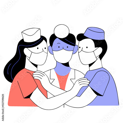 Coronavirus. group of doctors characters in white medical face mask. Stop Coronavirus concept. Medical team doctor nurse therapist surgeon professional hospital workers, group of medics 