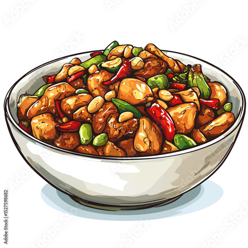 Kung Pao Chicken with Peppers and Peanuts Illustration