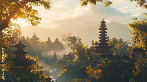 A scenic view of a traditional, historical temple located in beautiful Bali, Indonesia