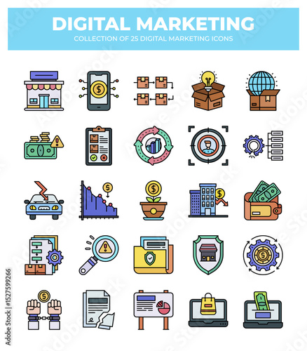 Collection of 25 Digital Marketing Icons: A Visual Guide to Modern Business
