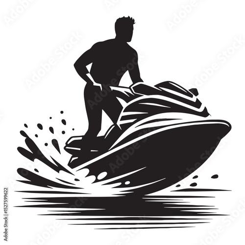 Watercraft Power Jet Ski silhouette – Jet Ski illustration – Minimalist Jet Ski vector – Vehicle silhouette

