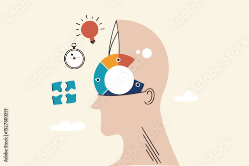 Declutter your mind, clear your brain to regain focus improve creative thinking ability, free up memory concept, ambitious businessman declutter, clean and clear all messy anxiety from his big head.