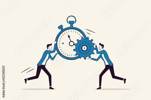 Efficiency or productivity, manage resources and time to optimize best work result, increase performance with effective process, businessman combine clock timer and gear cogwheel for best efficiency.