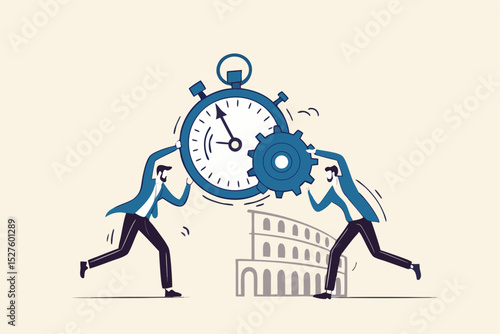 Efficiency or productivity, manage resources and time to optimize best work result, increase performance with effective process, businessman combine clock timer and gear cogwheel for best efficiency.