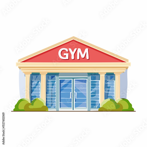 Modern Gym Illustration: A vibrant and modern gym building, showcasing a clean architectural design. The illustration evokes a sense of health and fitness.