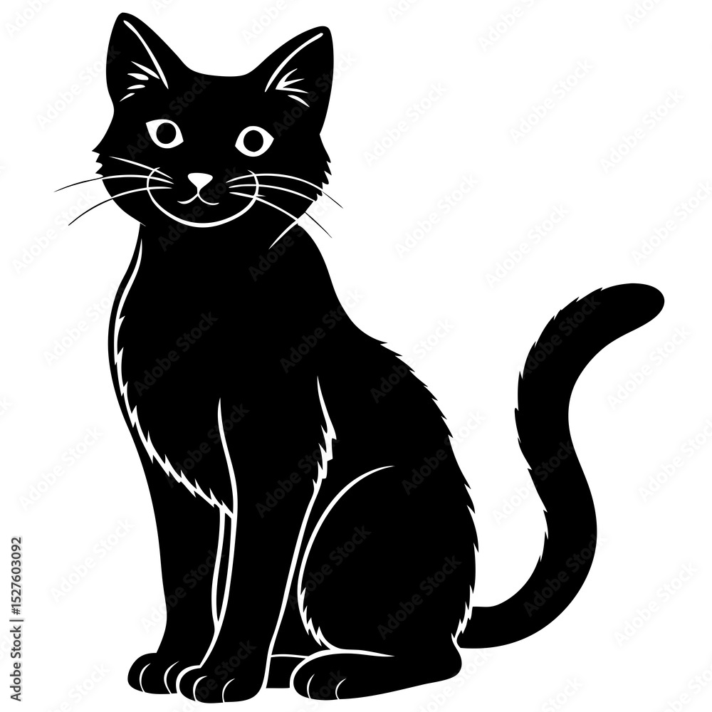 Fototapeta premium Black cat silhouette sitting illustration