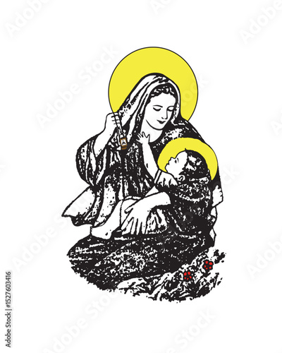 Our Lady of Mt.Carmel Illustration Virgin Mary and Child Jesus catholic religious vector