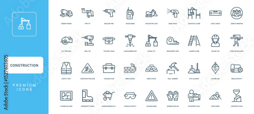 themed construction icon set showcasing tools equipment safety measures used construction projects