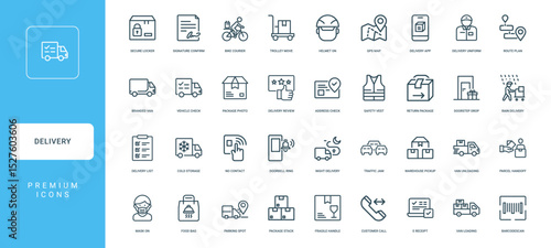 delivery theme line icon set