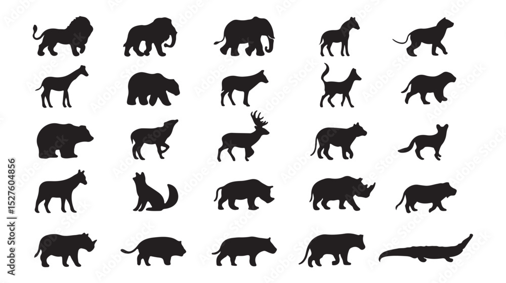 Obraz premium Black Silhouettes of Various Wild Animals