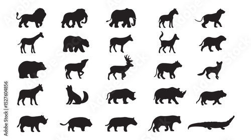 Black Silhouettes of Various Wild Animals