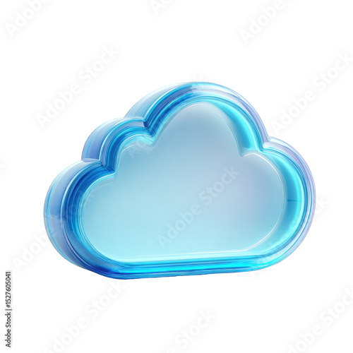 Abstract blue glass cloud icon digital technology symbol modern design illustration for website app interface graphic design project 3d data shape shiny on transparent background