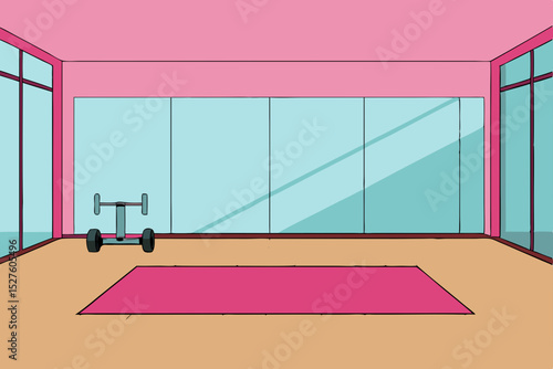 Pink Gym Room Interior Design Workout Space Illustration