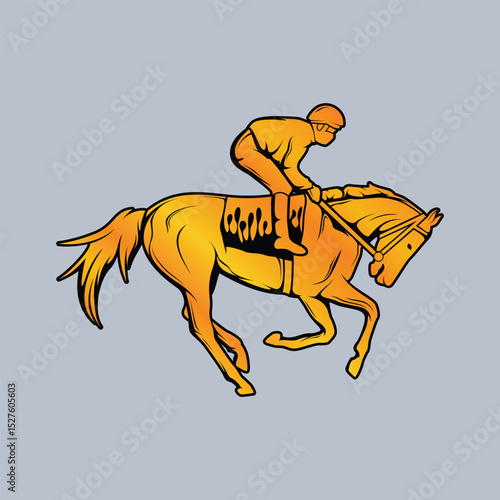 Horse Race Rider Jockey Gold Black Luxury Flat Vector