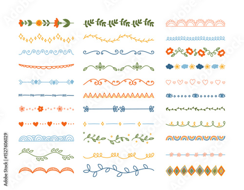 Decorative borders, romantic separation stripes, filigree divider set isolated on white background