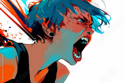 叫ぶ女性の横顔（イラスト・アニメ風・デザイン素材）