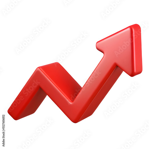 Red Upward Arrow Graph on White Background – Rising Trend Icon for Growth, Finance, and Success Concepts


