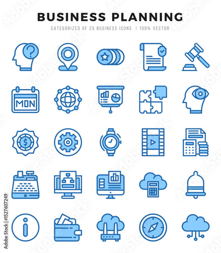 Business Strategy Icons Pack Two Color Style. Vector illustration.
