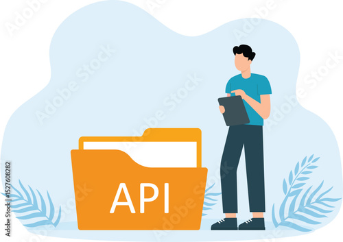 API Application programming interface concept of online gear engine coding service and Software development tools, information technology and modern technology, internet and network setup concept.
