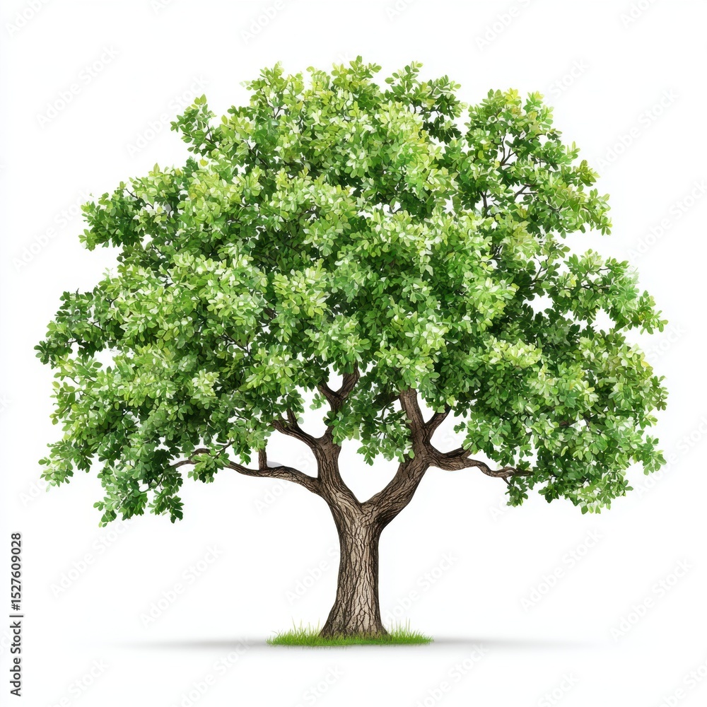 Obraz premium A healthy oak tree with vibrant green leaves stands tall in summer sunshine.