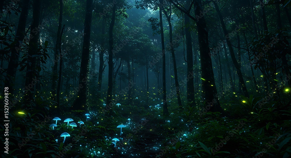 Obraz premium Enchanted Firefly Forest at Night