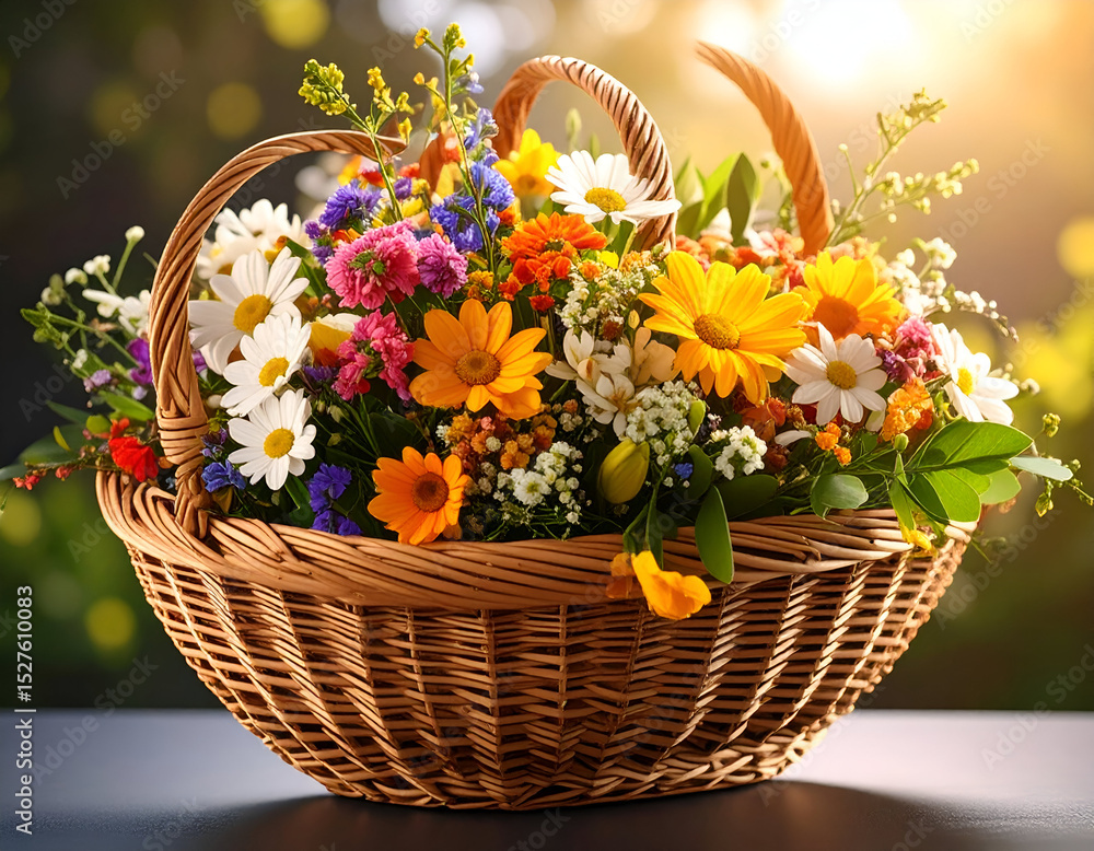 bouquet of flowers in basket bouquet of flowers in basket