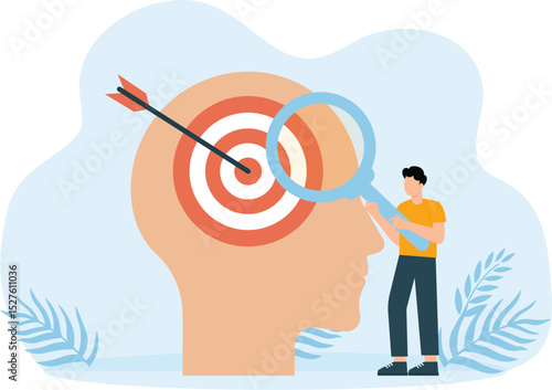 Silhouette of a human head with an arrow on target. ambition and motivation on Mental concentration, successful strategy and mind focus
