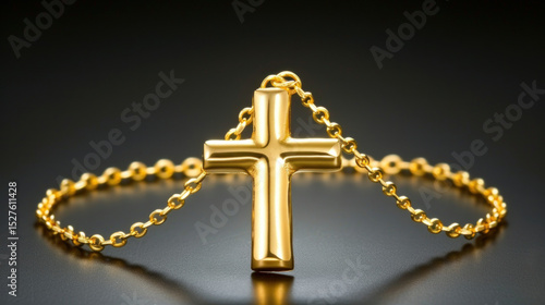 Gold Cross Necklace on a Dark Background Showcasing Religious Symbolism and Fine Jewelry Craftsmanship