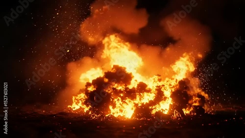Captivating display of intense flames and flickering embers against a dark background
