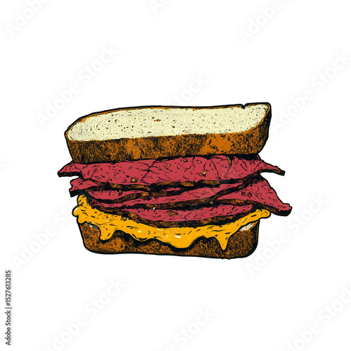 Delicious Illustrated Pastrami on Rye Sandwich