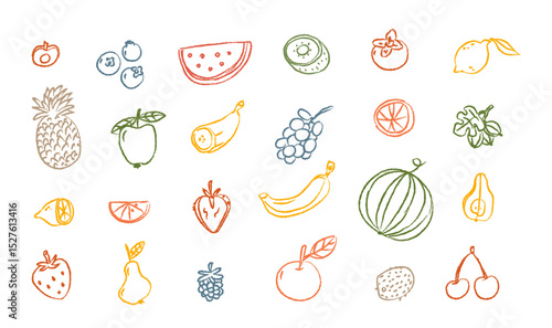 Hand drawn fruit fresh vitamin food doodles crayon sketch design elements isolated collection