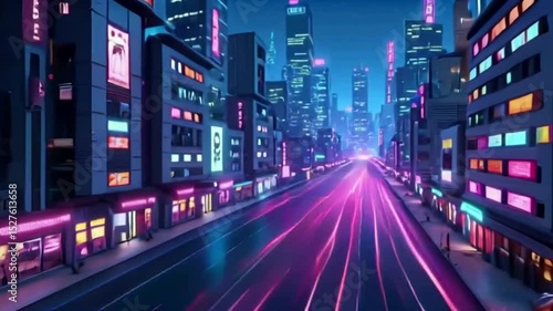 Streaking Lights in Cityscape at Night Futuristic Look Time Lapse